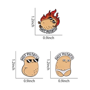 Lot de trois broches cartoon Hot Potato avec dimensions détaillées incluses