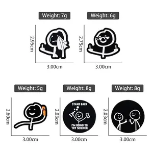 Broches rigolotes en émail noir stickman avec diverses poses et slogans anglais