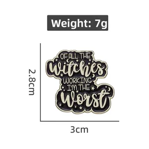 Enamel pin dimensions 3cm by 2.8cm with creative text design on white background