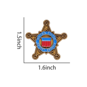 Detailed view of the United States Secret Service star badge showing 1.6-inch dimensions