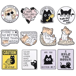 Broche en Émail Alliage Chat Dessin Animé Drôle Badge Animal Personnalisé Citations Humoristiques Bijoux Décoration pour Vêtements Sac