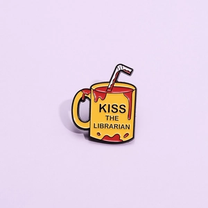 Creative Enamel Pin Yellow Mug Kiss The Librarian Badge Alloy Brooch For Backpack Clothing Jacket Accessories Unisex Jewelry Gift