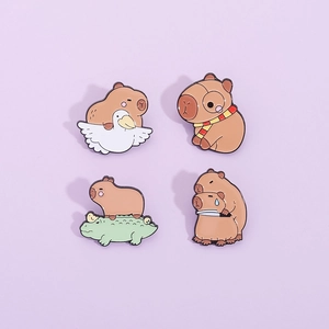 Épinglette en Émail Capybara de Dessin Animé Mignon Animal Alliage Broche Badge Métal Pour Sac à Dos Vêtements Unisexe Cadeau
