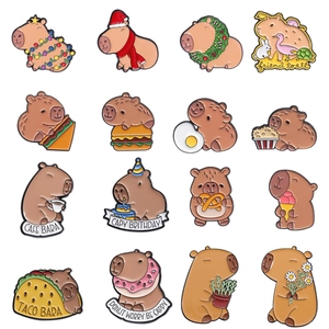 Cute Cartoon Capybara Enamel Pin Alloy Funny Animal Brooch Taco Donut Burger Coffee Badge For Clothes Bags Hats Accessories Gift