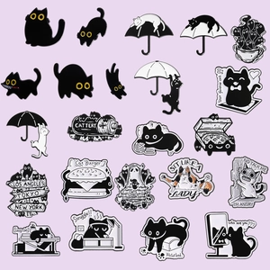 Cute Cartoon Black Cat Enamel Brooch Pins Alloy Painted Animal Badge Accessories For Clothes Bag Hat Fashion Decoration Jewelry