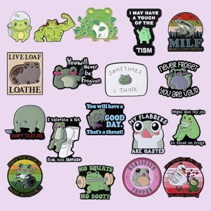 Cute Cartoon Frog Enamel Pin Funny Meme Animal Brooch Alloy Painted Badge For Backpack Clothes Accessory Jewelry Gift