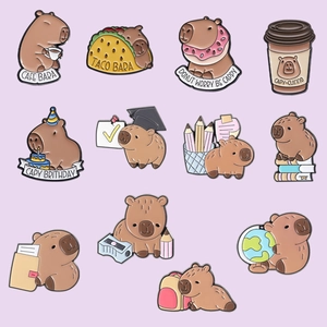 Cute Capybara Enamel Pin Alloy Brooch Cartoon Animal Badge For Backpack Clothing Decoration Fun Jewelry Accessory For Men Women Kids