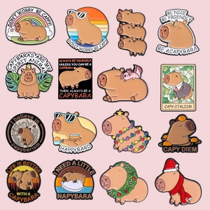 Set of 16 cute capybara enamel pins with creative cartoon animal shapes and funny quotes