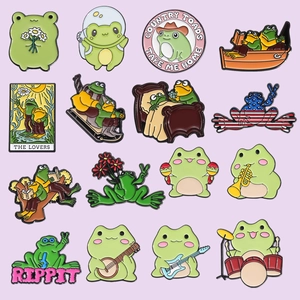 Épingles en Émail Grenouille de Dessin Animé Mignon Badges de Broche en Alliage d'Animaux Drôles Pour Sac à Dos Chapeau Vêtements Astronaute Cowboy Musicien Bijoux Cadeaux