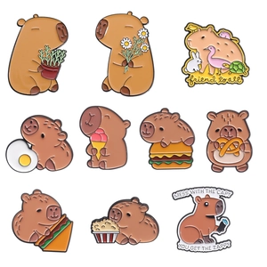 Lot de 10 pin's en émail Capybara mignons avec scènes créatives d'animaux et de nourriture