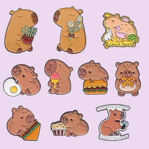 Mignonne Capybara Épinglette Émail Broche Alliage Métal Badge Animal Nourriture Amusante pour Vêtements Sac à Dos Femme Enfant