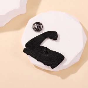 Creative fitness muscle arm enamel pin with black metal finish and butterfly clutch back