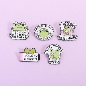 Cute Cartoon Frog Enamel Brooch Pin Alloy Mental Health Awareness Badge Accessory For Clothing Backpack Bag Decoration