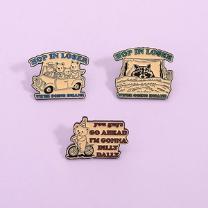 Cute Bear Raccoon Enamel Brooch Pin Set Alloy Insane Quote Animal Badges For Backpack Clothes Decoration Funny Jewelry
