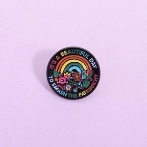 Creative Rainbow Flower Enamel Pin Smash The Patriarchy Slogan Badge Round Alloy Brooch For Women Denim Jacket Bags