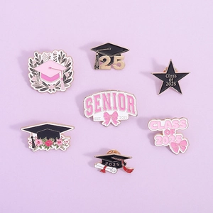 Class Of 2025 Graduation Enamel Pin Set Alloy Mortarboard Floral Brooch Senior Student Backpack Badge Memorial Gift Jewelry
