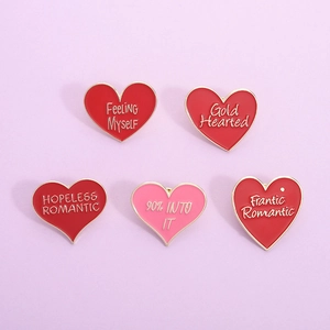Cute Alloy Red Heart Enamel Pin Set Individual Motivational Quote Brooch Badge For Women Clothes Bag Decorative Jewelry