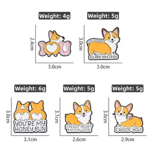 Set de 5 bonitos pines de esmalte de Corgi naranja y blanco con varias poses creativas