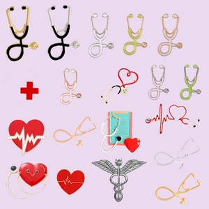 Lot de Broches en Émail Série Médicale Stéthoscope Cœur ECG Caducée Badge en Alliage pour Médecins Infirmières Bijoux