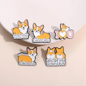 Set de 5 pines de esmalte de corgi con poses creativas de perros y frases divertidas
