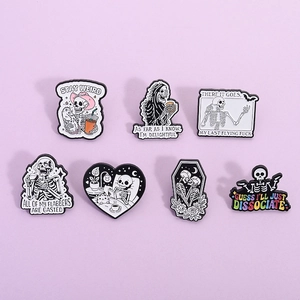 Halloween Skull Skeleton Enamel Pin Brooch Funny Dark Humor Alloy Slogan Badges For Backpack Jacket Decor Jewelry Gift