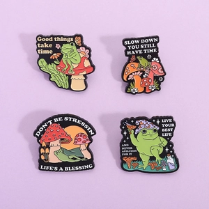 Cute Cartoon Frog And Mushroom Enamel Brooch Lacquered Alloy Animal Badge Pin For Clothing Bag Backpack Decorative Accessory
