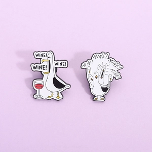 Funny Cartoon Seagull Enamel Brooch Pin Funny Wine Mine Animal Alloy Badge For Clothing Backpack Accessories Jewelry Gift