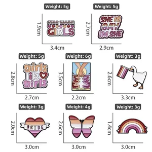 Detailed size and weight layout of lesbian pride enamel butterfly and skull pin set