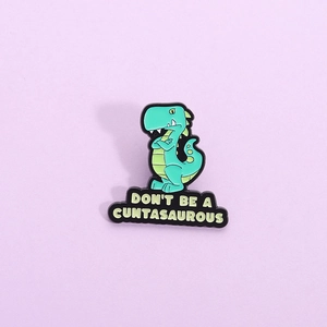 Creative Cartoon Green Dinosaur Enamel Pin Humorous Letter Print Alloy Brooch Badge Fashion Clothes Backpack Decor Jewelry Gift