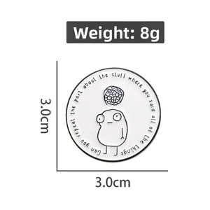 Detailed view of round enamel pin with cute monster design, 3.0cm size and 8g weight