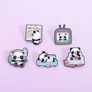 Cute Cartoon Giant Panda Enamel Brooch Pin Set Alloy Lacquer Animal Badge For Clothes Backpack Decor Gift For Unisex