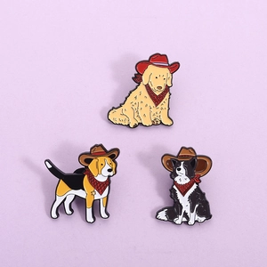 Cute Cowboy Dog Enamel Pin Alloy Painted Cartoon Golden Retriever Border Collie Beagle Badge Brooch Jewelry For Clothes