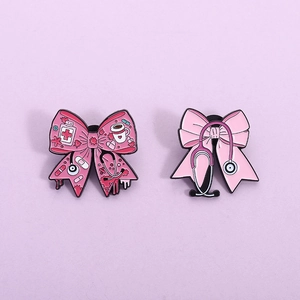 Nurse Stethoscope Bow Brooch Pin Creative Cartoon Pink Bow Medical Icons Enamel Badge For Doctor Nurse Graduation Gift