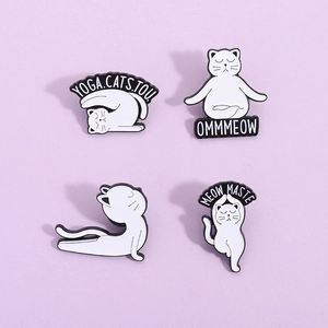Funny Cartoon Yoga Cat Enamel Brooch Pin Meditating Stretching White Cat Alloy Badge Jewelry For Backpack Clothes Decoration