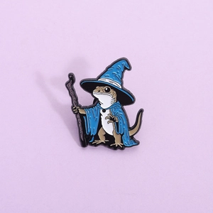 Cartoon Wizard Lizard Enamel Pin Alloy Blue Magic Robe Reptile Brooch Personalized Animal Badge For Clothes Bags Jewelry