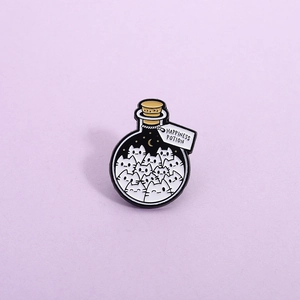 Creative Cartoon Cat Potion Bottle Enamel Brooch Happiness Potion Alloy Badge Pin For Clothes Bags Accessories Jewelry Gift