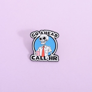 Funny Skeleton Worker Enamel Pin Go Ahead Call HR Brooch Alloy Metal Badge Cartoon Lapel Pin For Office Daily Accessory