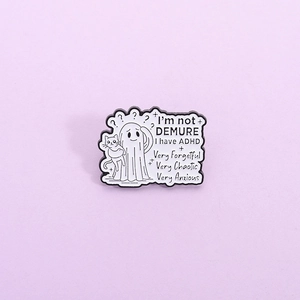 Cute Ghost Cat ADHD Slogan Enamel Pin White Ghost Hugging Cat Alloy Brooch Badge For Backpack Clothes Accessory Unisex Funny Pin