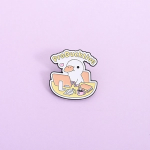 Funny Cartoon ProDucktive Working Duck Enamel Pin Creative Alloy Painted Brooch Badge For Office Staff Clothing Bag Decor