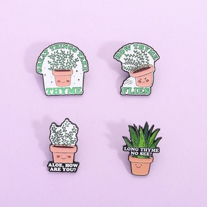 Funny Potted Plant Enamel Pin Thyme Aloe Puns Brooch Cartoon Plant Badge For Clothing Backpack Accessories Creative Fashion Jewelry