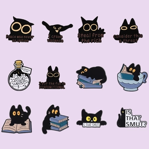 Alloy Cartoon Black Cat Enamel Brooch Pin Fun Humorous Quote Badge For Clothing Backpack Decoration Accessories Gift Unisex