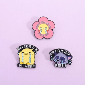 Cartoon Enamel Brooches Funny Alloy Pins Crying Pink Flower Yellow Chick Purple Raccoon Badges For Clothes Backpack Jewelry
