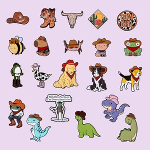 Cartoon Western Cowboy Animal Enamel Brooch Pin Alloy Lacquered Capybara Frog Cat Dog Dinosaur Badge For Clothes Bag Decoration