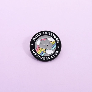 Round Alloy Enamel Brooch Badge Daily Shitstorm Survivors Club Pin Dark Cloud Rainbow Lightning Creative Metal Badge Gift