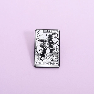 Witch Tarot Card Enamel Brooch Zinc Alloy Black Cat Moon Phase Badge Cartoon Mystery Style Clothing Accessory For Women Men
