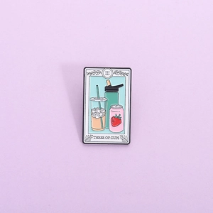 Tarot Card Three Of Cups Enamel Pin Cartoon Drinks Coffee Soda Zinc Alloy Brooch Badge For Clothing Bags Unisex Jewelry