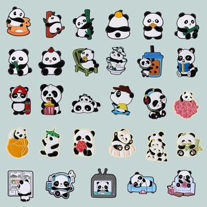 Set of 28 cute cartoon panda enamel pins featuring various creative Chinese style designs