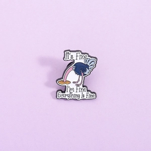 Broche en Émail Autruche Humoristique Everything Is Fine Dessin Animé Animal Alliage de Zinc Badge pour Vêtements Sacs Bijoux Unisex