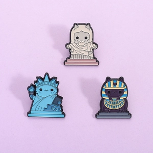 Creative Landmark Statue Cat Enamel Pin Statue Of Liberty Christ The Redeemer Pharaoh Cat Badge Zinc Alloy Cartoon Brooch