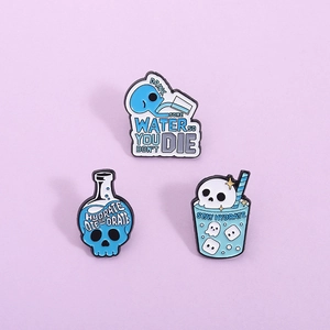 Creative Cartoon Skull Enamel Pin Zinc Alloy Stay Hydrated Brooch Badge Funny Decorative Jewelry Accessories For Denim Jacket